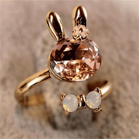 Cute Crystal Bunny Rabbit Ring Jewelry Fashion Rings Jewels