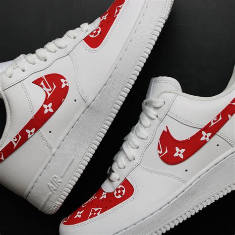 Custom Lv Air Force 1 Nike X Louis Vuitton Red Print Theshoecosmetics