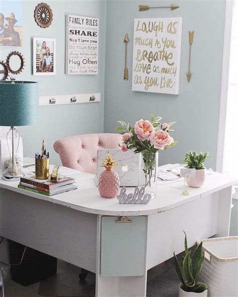 This Is Such A Pretty Feminine Office Space The Pink Chair Is Such A