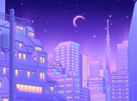 Purple Anime City Wallpapers Wallpaper Cave