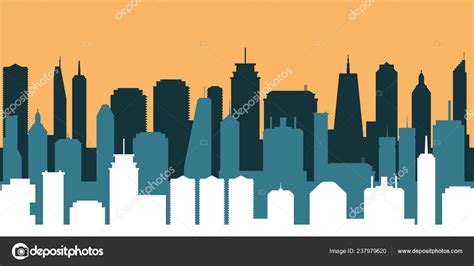 City Skyline Sunset Silhouette Vector Modern Urban Cityscape
