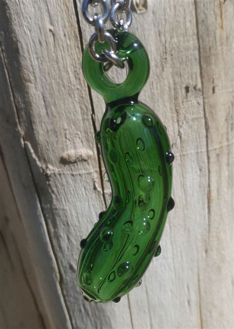 Glass Pickle Pendant Necklace Green Subconscious Design Etsy