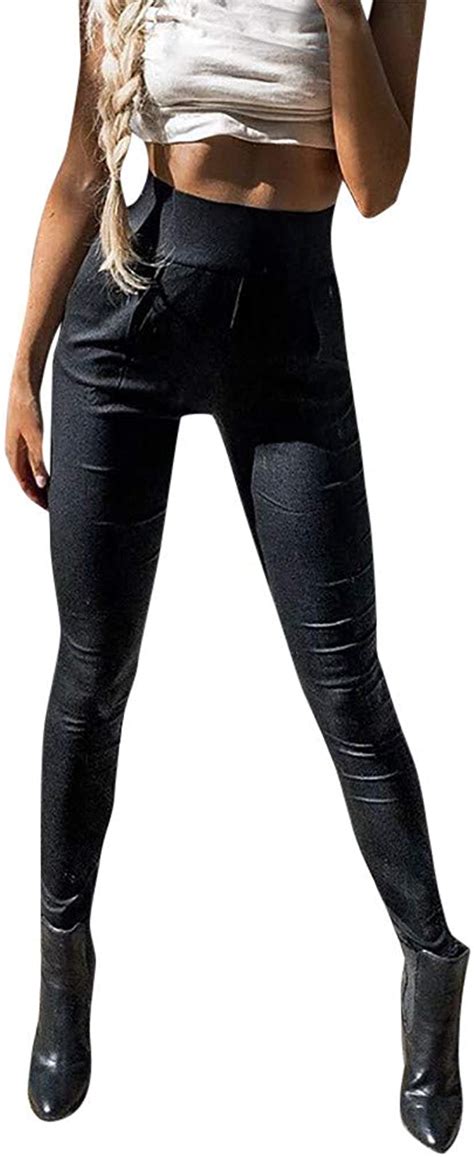 jmetric damen skinny hosen kunstlederhose high waist hose lange hosen hohe taille leggings