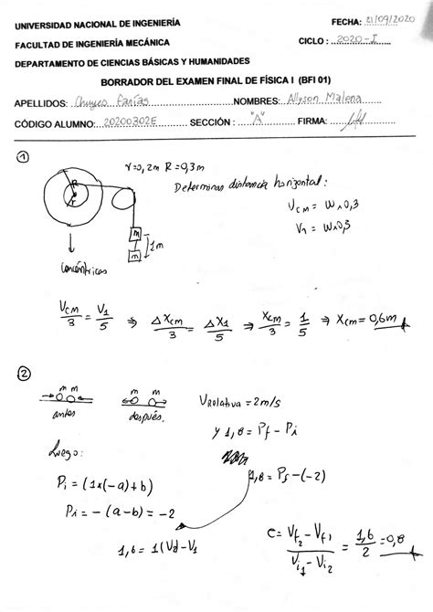 Solucionario Examen Final Física 1 Fisica I Studocu
