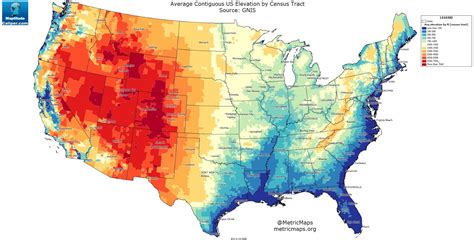 Average Contiguous Us Elevation By Census Tract Vivid Maps