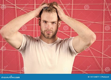 Man With Bristle On Strict Face Isolated On White Background Man With