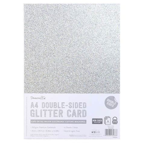 A4 Dovecraft Silver Premium Quality Double Sided 350gsm Glitter Card