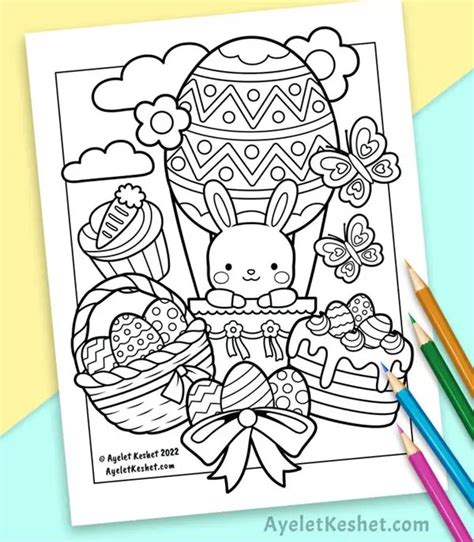 Kawaii Easter Coloring Page With A Flying Bunny Ayelet Keshet