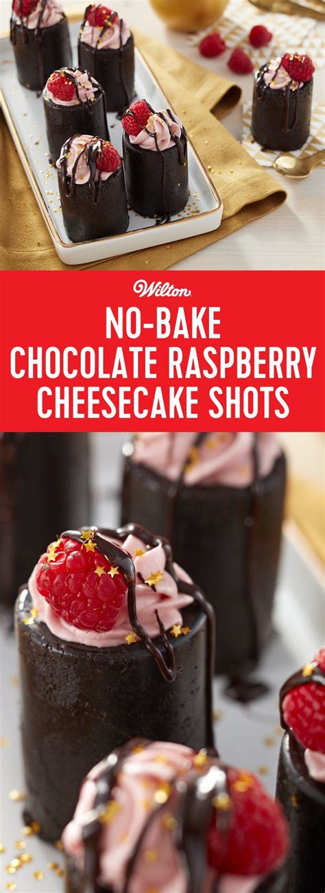 Cookie shot, cookie shot glass, dessert, recipe, holiday. No-Bake Chocolate Raspberry Cheesecake Shots | Recipe | Shot glass desserts, Chocolate raspberry ...