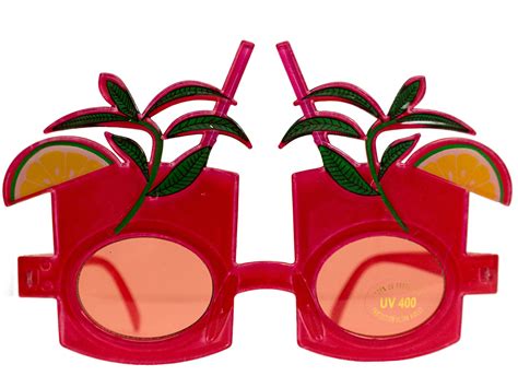 Luau Hawaiian Tropical Drink Sunglasses Red Frame Red Lens Os