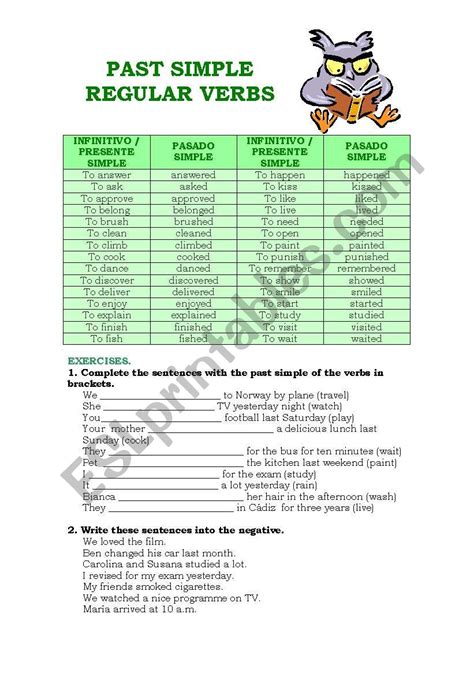 PAST SIMPLE REGULAR VERBS ESL Worksheet By PYR79