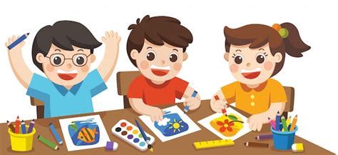 De Vuelta A La Escuela Niños Creativos Felices Jugando Pintando
