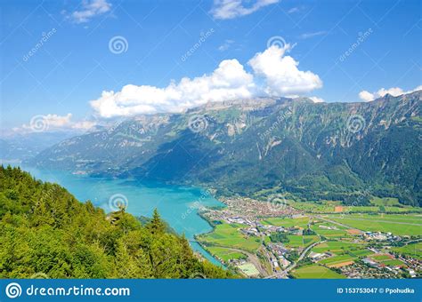 Turquoise Lake Brienz In Interlaken Switzerland From Above From Harder