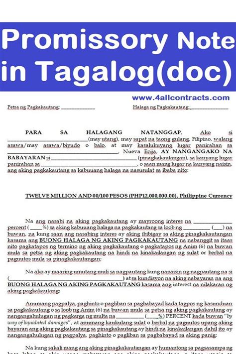 Note format needs to consider the note layout. Promissory Note - Tagalog Sample Format | Promissory note ...