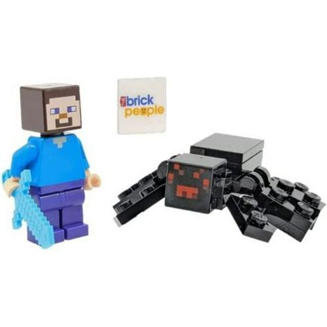 Lego Minecraft Steve Minifigure With Pickaxe And Spider