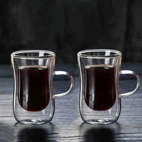 Double Layer Glass Coffee Cup With Handle 1 Piece Cappuccino Espresso Coffee Cups And Mugs