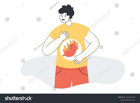 Cartoon Man Stomachache Heartburn Character Gastric เวกเตอร์สต็อก