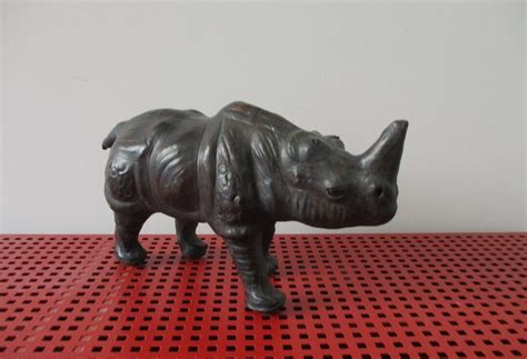 Leather Rhino Vintage Leather Rhino Figure Leather Animal Décor