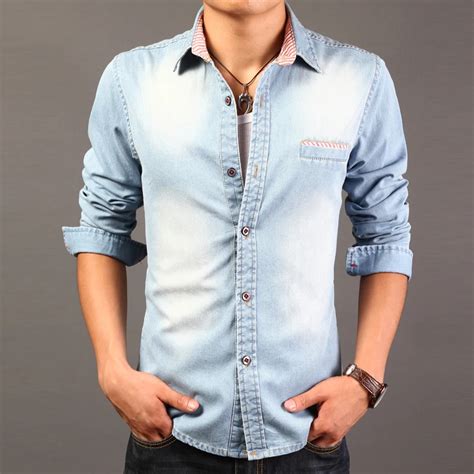 the new release of 2015 male fashion denim long sleeve dress shirt men s casual denim shirt men