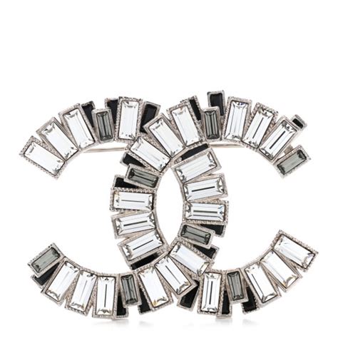 Chanel Crystal Baguette Cc Brooch Silver Black 1008323 Fashionphile