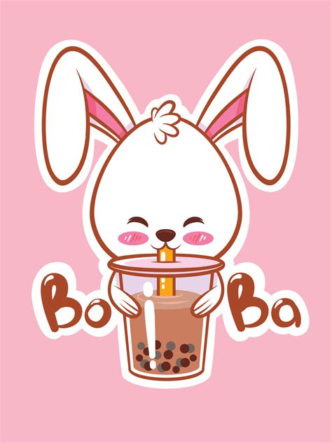 A Cute Rabbit Drinking A Boba Tea Cartoon Character And Mascot
