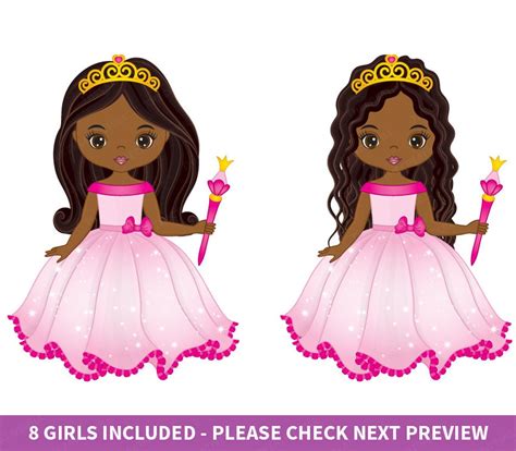 Princess Clipart - Vector Princess Clipart, Fairy Tale Clipart, African American Clipart, Little ...