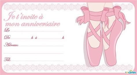 Catégorie invitation à imprimer : invitation anniversaire de couleur rose représentant des pieds portant des chaussons en position ...