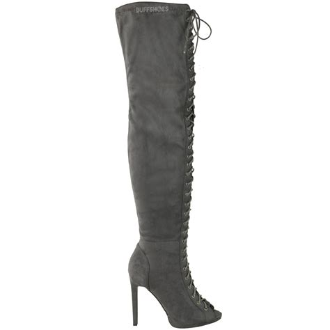 womens ladies thigh high over the knee platform lace up boots stiletto heel size ebay