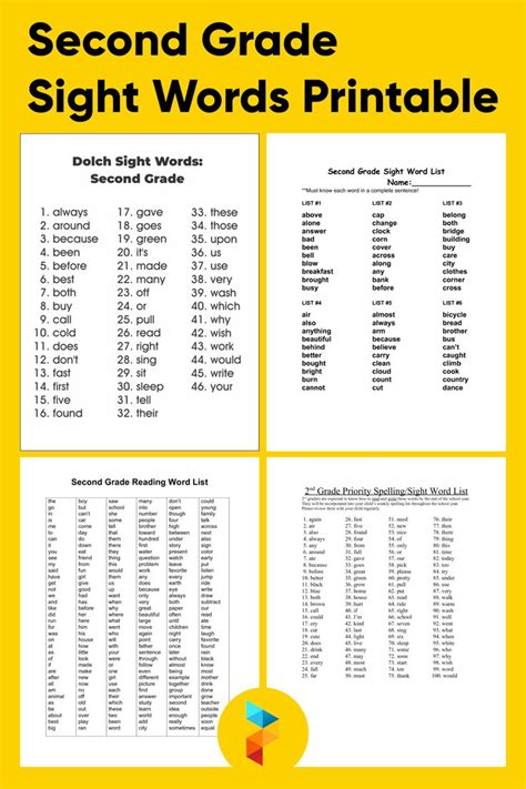 Second Grade Sight Words Printable In 2021 Second Grade Sight Words