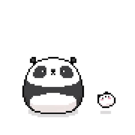 A Pixelated Panda Face Next To A Small White Ball With Black Dots On It