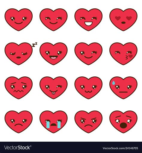 Set Of Different Heart Emoji Royalty Free Vector Image