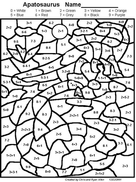 Want hoe kom je op een zo leuk mogelijke manier de tijd door? Apatosaurus Math Activity Printout - EnchantedLearning.com ...