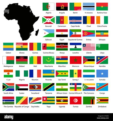 African Flags And Continent Map Stock Photo Alamy