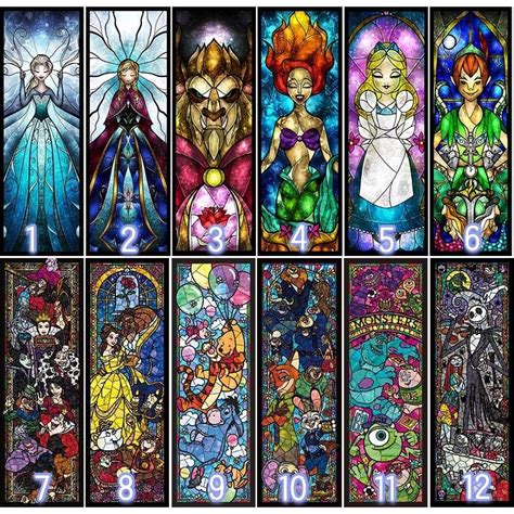 Stained Glass Disney Princess Cartoon 5d Diy Diamond Painting Etsy