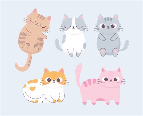 Cute Cat Different Pose Cartoon Animal Funny Character 1825323 Vector
