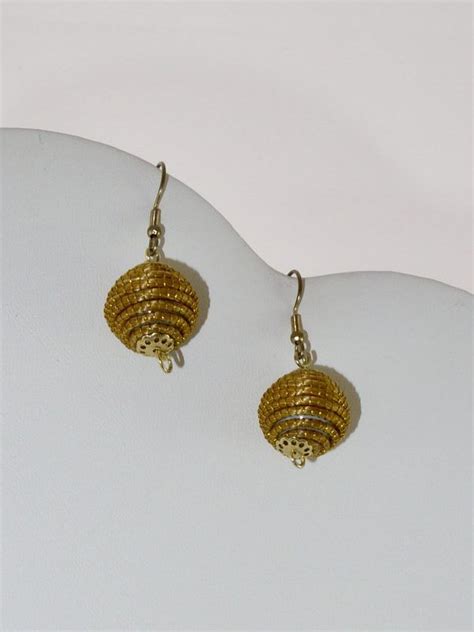 Capim Dourado Golden Grass Ball Earrings Unique Earrings Golden Grass Earrings Capim
