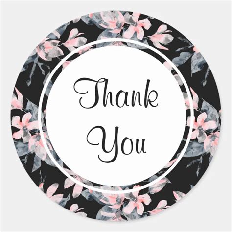 Pink And Gray Floral Watercolor Pattern Thank You Classic Round Sticker