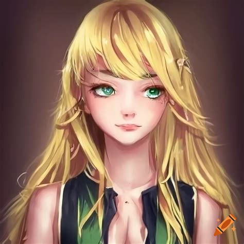 anime portrait of a beautiful girl with blonde hair and green eyes on craiyon