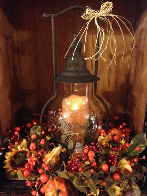 Steeple Lantern With Fall Arrangement Ring Decoration