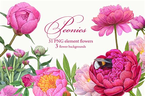 Pink Peonies Clipart Floral Elements 34 Png By World Illustrations