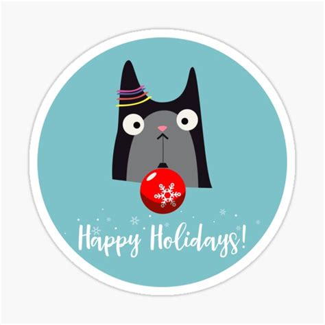 Happy Holidays Cat Sticker By Bsilvia Redbubble