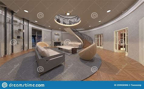 3d Rendering Of The Living Room With Night View Stock Illustration