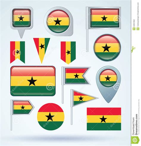 Collection Flag Of Ghana Vector Illustration Stock Vector