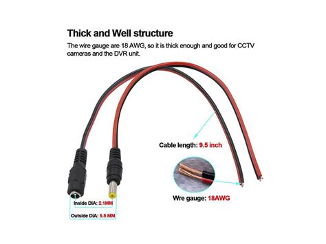 Real 18awg 43x2pcs Copper Strands 10 Pairs Dc Power Pigtail Cable Wire