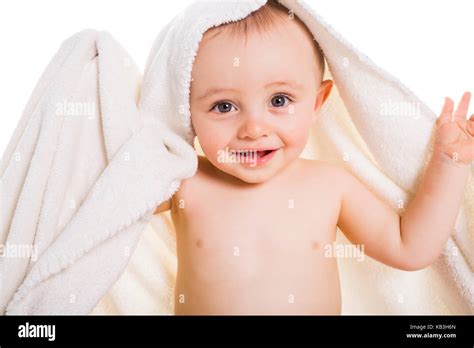 Baby Under A Towel Isolated On A White Background Stock Photo Alamy