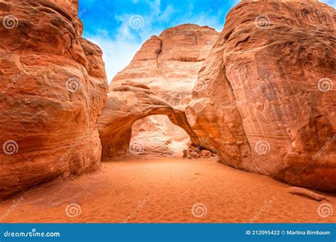 Famous Sand Dune Arch In The Arches National Park Utah Stock Photo