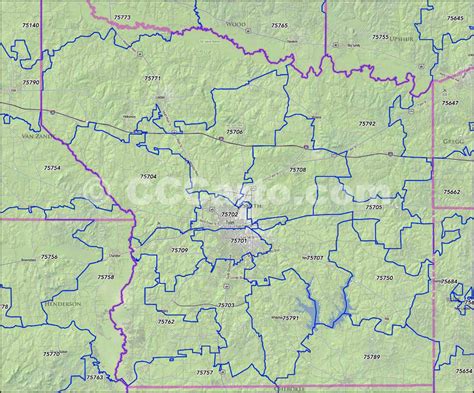 Tyler Texas Zip Codes Smith County Tx Zip Code Boundary Map