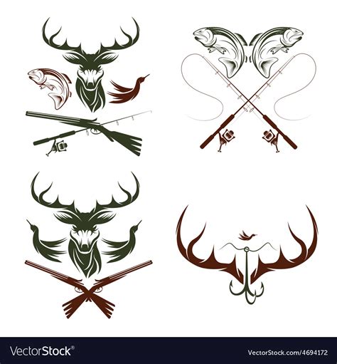 Set Vintage Hunting And Fishing Labels And Vector Image