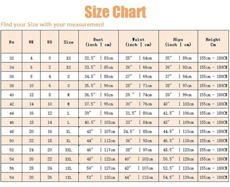 Ylistyle Standard Size Chart Etsy Size Chart Dress Size Chart