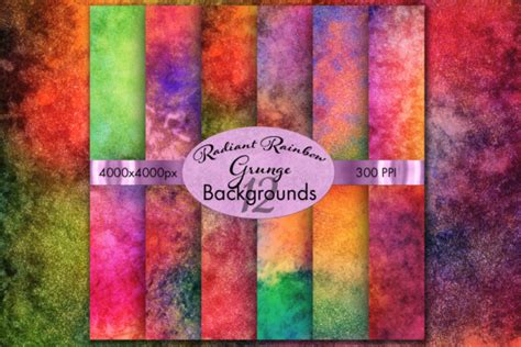 Radiant Rainbow Grunge Backgrounds 12 Image Set Graphic